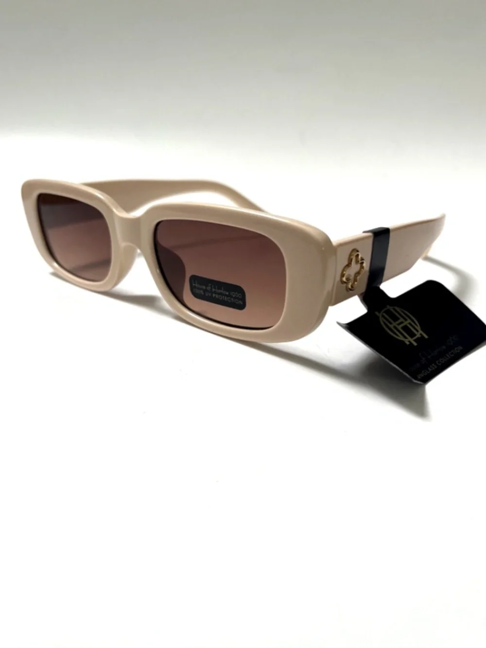 House of Harlow 1960 Slim Rectangle Oval Sunglasses Ivory Cream NWT Brown Lens
